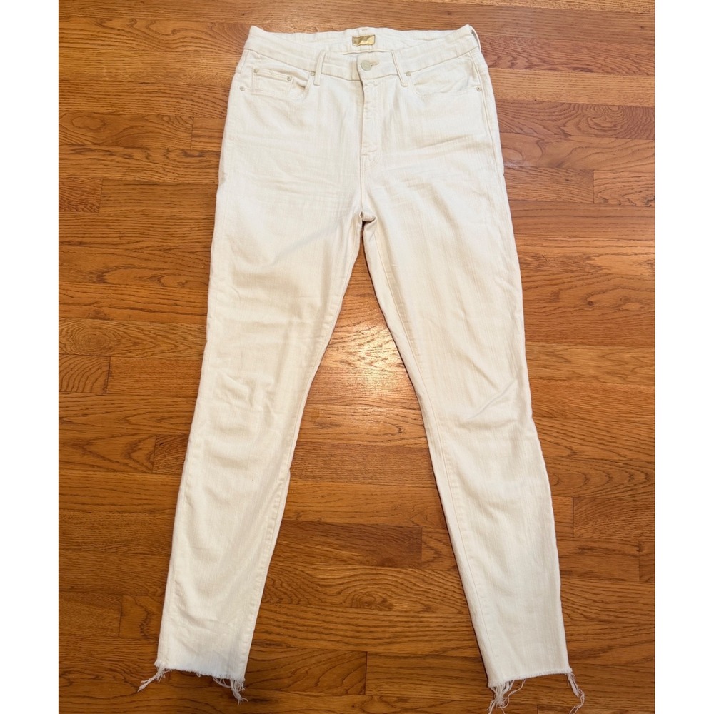 Mother High Waisted Looker Ankle Fray Jeans Whipping The Cream White 29
